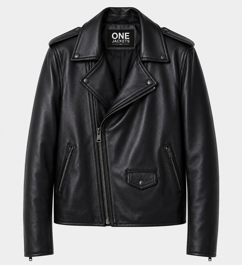 Men's All Black Zipper Biker Leather Jacket