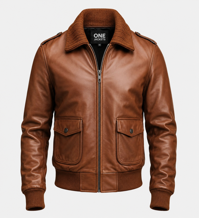Men's Brown Bomber Aviator Leather Jacket