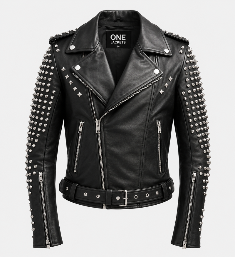 Men's Black Stud Biker Leather Jacket