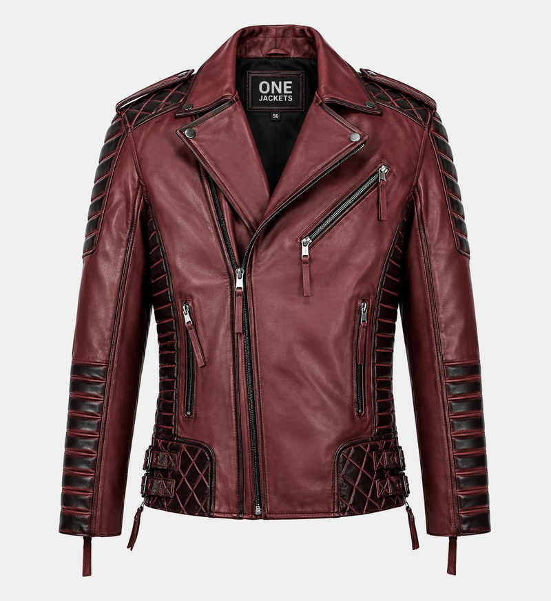 Men's Burnt Maroon Biker Leather Jacket