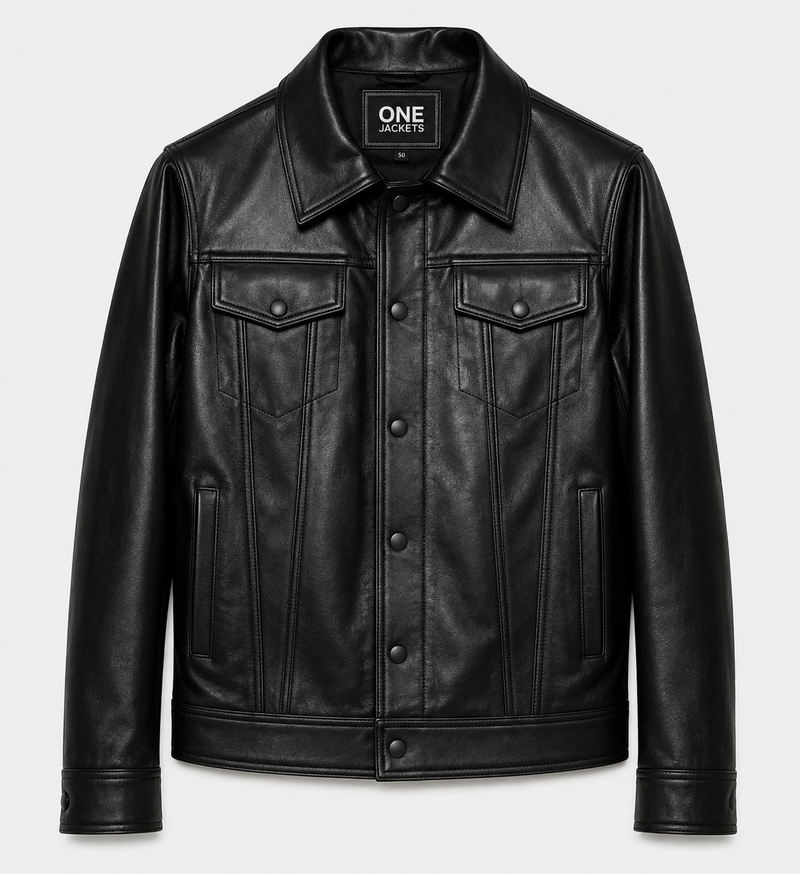 Men's Classic Trucker Black Button Jacket