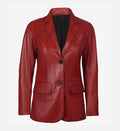 Women's Two Button Red Leather Blazer Jacket