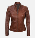 Women's Cafe Racer Brown Padded Leather Jacket