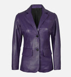 Women's Two Button Purple Leather Blazer Jacket