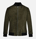 Men's Olive Green Suede Bomber Jacket