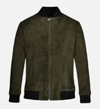 Men's Olive Green Suede Bomber Jacket