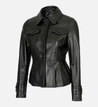 Women's Motorcycle Style Black Leather Trucker Jacket