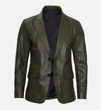 Men's Dark Green  Leather Blazer Jacket