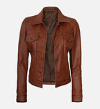 Women's Cognac Brown Trucker Leather Jacket