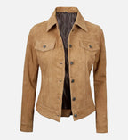 Women's Light Tan Suede Trucker Jacket