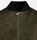 Men's Olive Green Suede Bomber Jacket