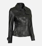 Women's Motorcycle Style Black Leather Trucker Jacket