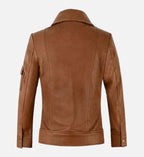 Women's Tan Leather Trucker Jacket