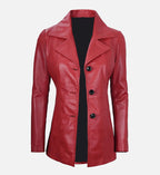 Women's Red Real Leather Blazer Jacket