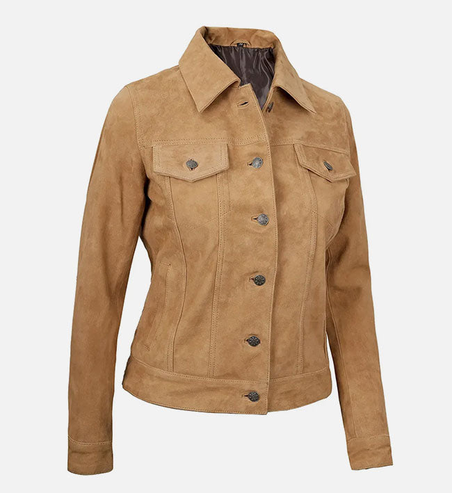 Women's Light Tan Suede Trucker Jacket
