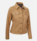 Women's Light Tan Suede Trucker Jacket
