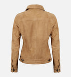 Women's Light Tan Suede Trucker Jacket