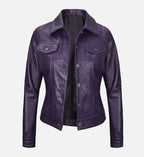 Women's Purple Trucker Leather Jacket