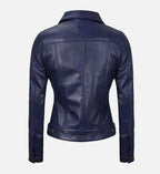 Women's Royal Blue Leather Trucker Jacket