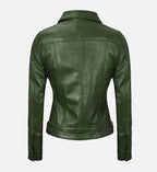 Women's Green Leather Trucker Jacket