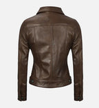 Women's Dark Brown Leather Trucker Jacket