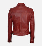 Women's Red Leather Trucker Jacket