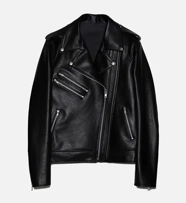 womens leather double zipper biker jacket