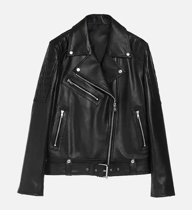 womens double stich leather biker jacket