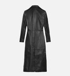 Women's 1980's Black Leather Long Coat