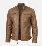 Men's Cafe Racer Camel Brown Leather Jacket