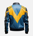 Men’s Blue and Yellow Cafe Racer Bomber Leather Jacket