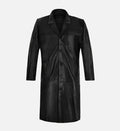 Men's Black Leather Long Trench Coat