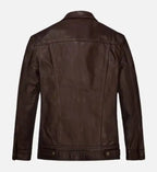 Men's Chocolate  Brown Trucker Leather Jacket