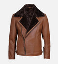 Men's Cognac Leather Shearling Moto Jacket