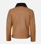 Men's Camel Brown Shearling Leather Moto Jacket