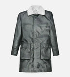 Men's Metallic Lurex Gray Leather Trench Coat
