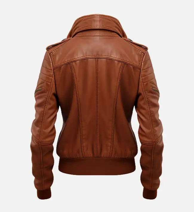 womens brown bomber vintage leather jacket
