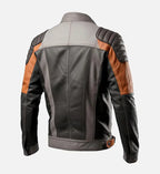 Men’s Grey Brown Motorbike Rider Leather Jacket