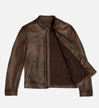 Men's Dark Brown Wax Cafe Racer Leather Jacket