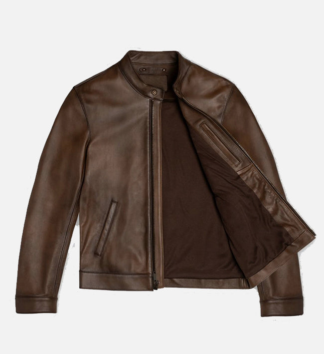 Men's Dark Brown Wax Cafe Racer Leather Jacket