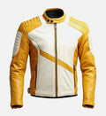 Men’s Yellow White Quilted Cafe Racer Leather Jacket