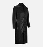 Men's Black Leather Long Trench Coat