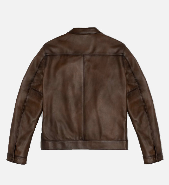 Men's Dark Brown Wax Cafe Racer Leather Jacket