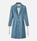 Women's Sapphire Blue Leather Long Coat