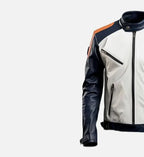 Men’s White Blue Cafe Racer Leather Jacket