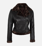 Women's Black and Brown Shearling Leather Jacket