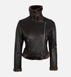 Women's Black and Brown Shearling Leather Jacket