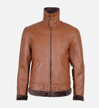 Men's Cognac Leather Shearling Bomber Jacket
