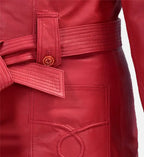 Women's Raspberry Red Leather Long Coat
