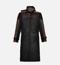 Men's Black and Brown Leather Trench Coat
